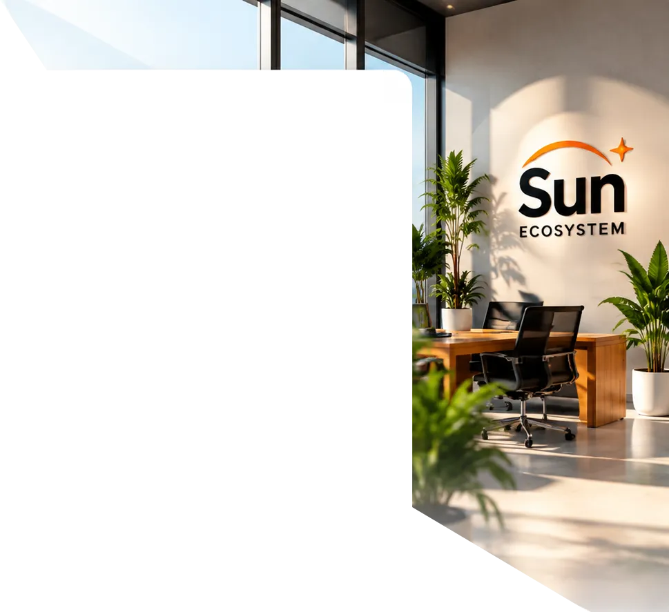 Sun Ecosystem office with the logo on the wall